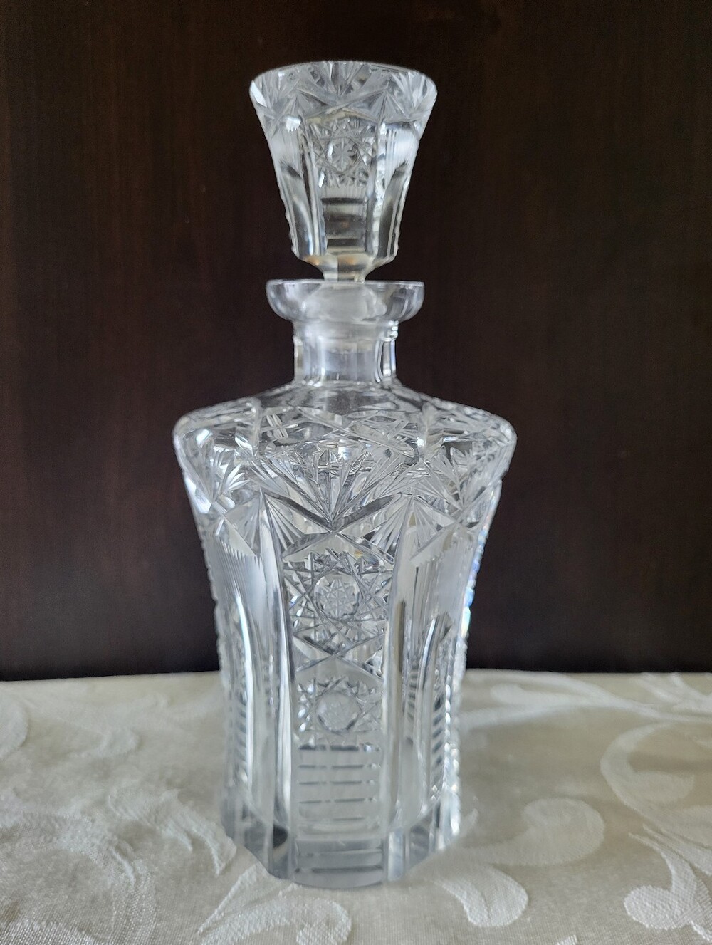 Vintage Cut Crystal Decanter with Stopper – Heavy Pressed Glass Barware